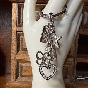 NWOT Coach Silver Charm Keychain with Heart and Star